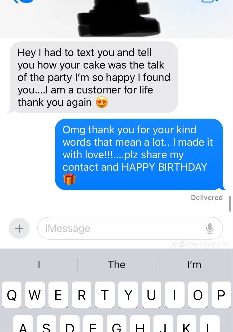 Customer text message testimonial